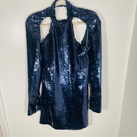 NWT Sabina Musayev Arena Sequin Cutout Mini Dress Blue Size S Party Cocktail - Picture 6 of 14